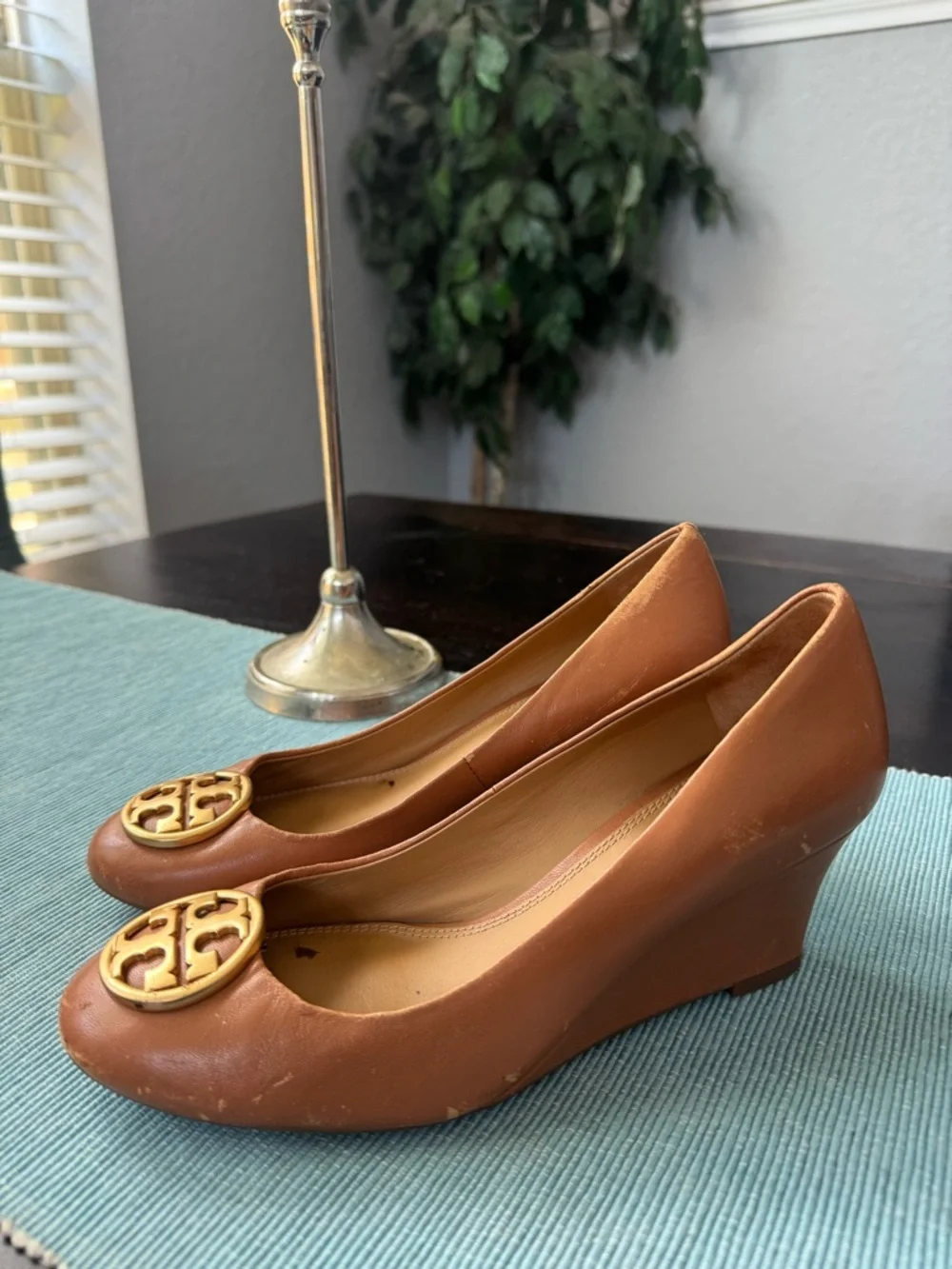 Tory Burch tan wedge sandals size 5.5